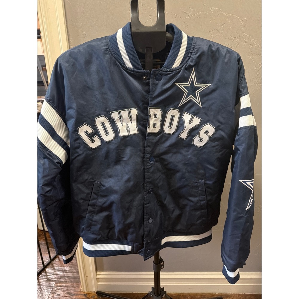NFL Ultra Game Dallas Cowboys Navy Blue Varsity Bomber Jacket Mens Medium